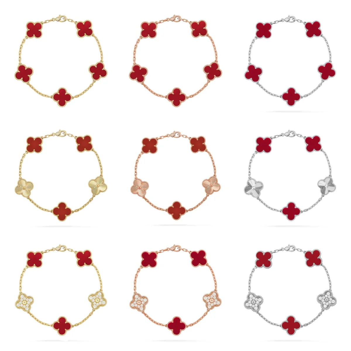[Eterna Jewels] CLOVER 5 MOTIF RED CORNELIAN BRACELET COLLECTION