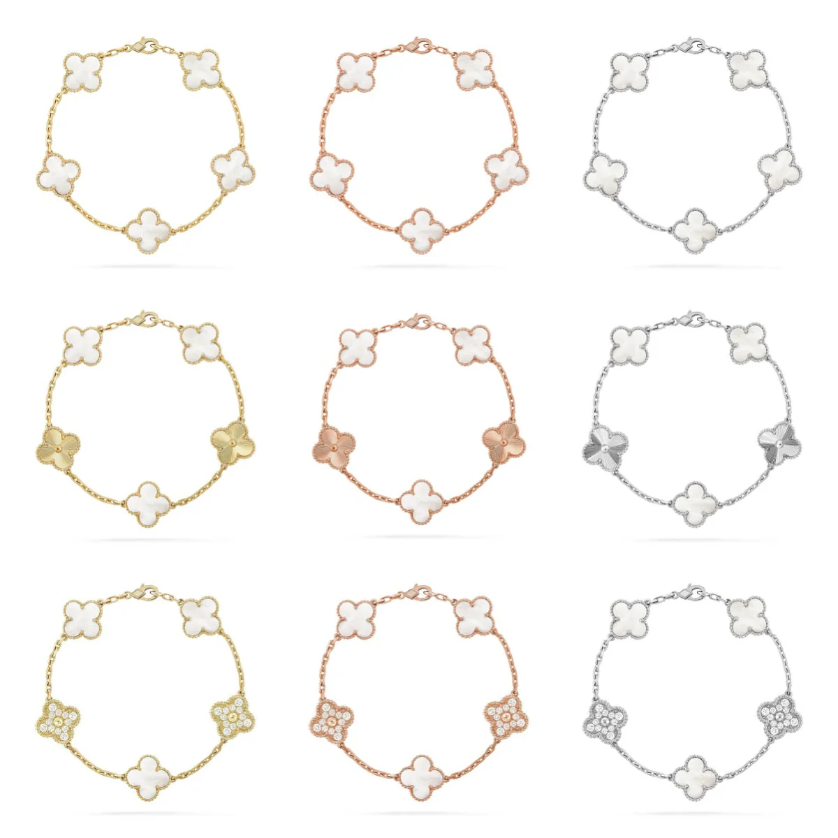 [Eterna Jewels]CLOVER WHITE PEARL MOP 5 MOTIF BRACELET COLLECTION