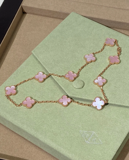 [Eterna Jewels Jewellery] Pink Necklace with Ten Clover Designs