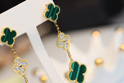 [Eterna Jewels]CLOVER EARRINGS GOLD MALACHITE DIAMOND 3 MOTIF