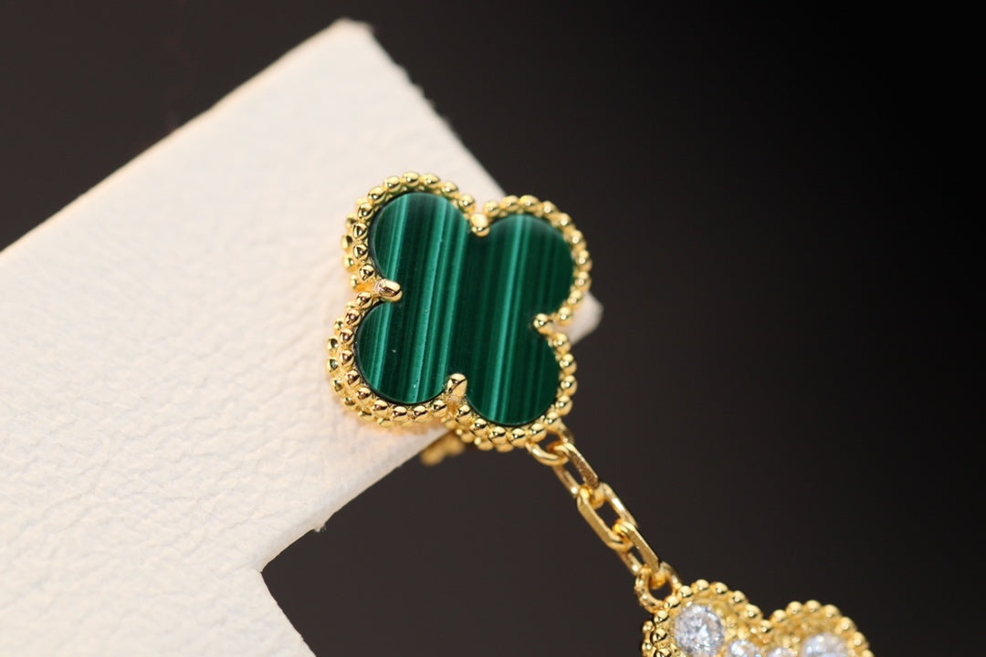[Eterna Jewels]CLOVER EARRINGS GOLD MALACHITE DIAMOND 3 MOTIF