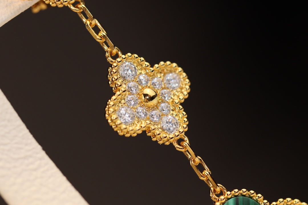 [Eterna Jewels]CLOVER EARRINGS GOLD MALACHITE DIAMOND 3 MOTIF