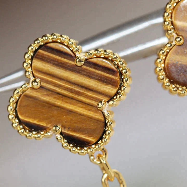 [Eterna Jewels]CLOVER  2 MOTIF  TIGER EYE CARNELIAN EARRINGS
