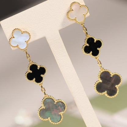 [Eterna Jewels]CLOVER EARRINGS GOLD ONYX MOP 3 MOTIF