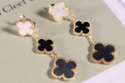 [Eterna Jewels]CLOVER EARRINGS GOLD ONYX MOP 3 MOTIF
