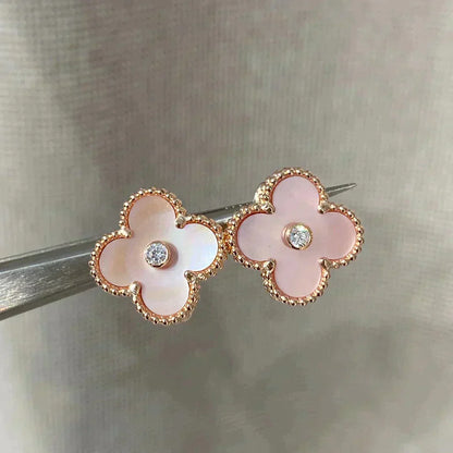 [Eterna Jewels]CLOVER MEDIUM 1 MOTIFS  PINK MOP DIAMOND EARRINGS