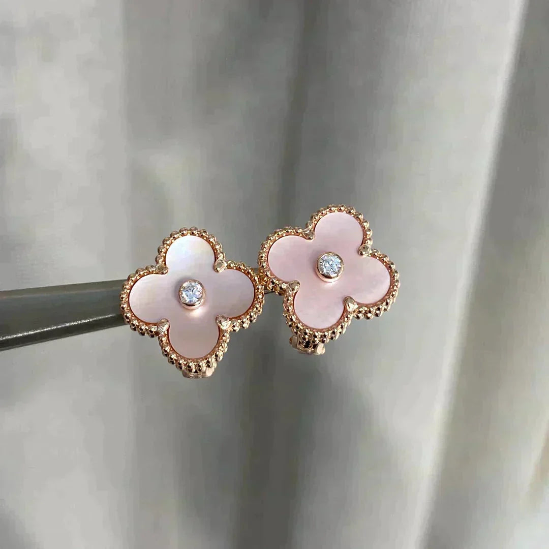 [Eterna Jewels]CLOVER MEDIUM 1 MOTIFS  PINK MOP DIAMOND EARRINGS