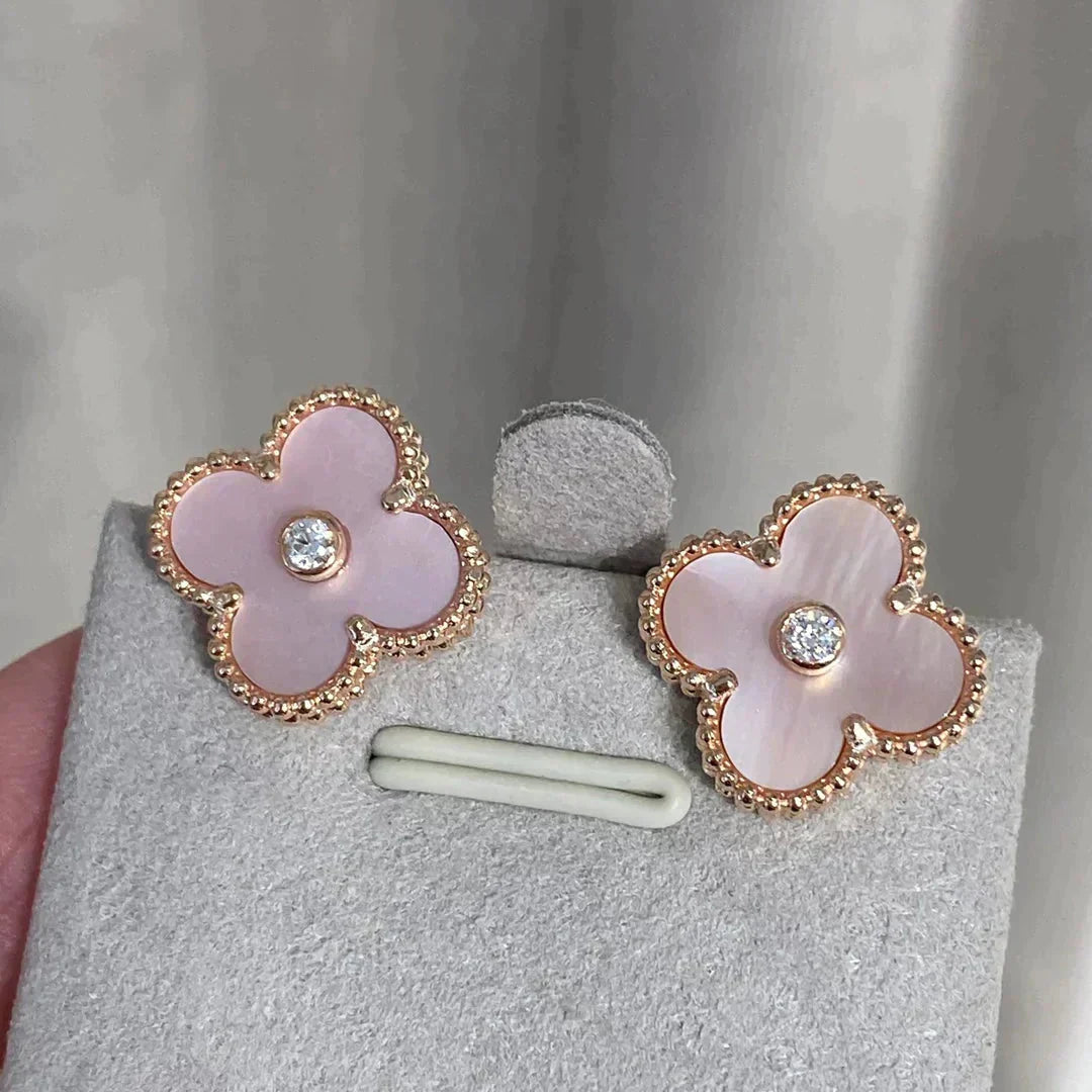 [Eterna Jewels]CLOVER MEDIUM 1 MOTIFS  PINK MOP DIAMOND EARRINGS