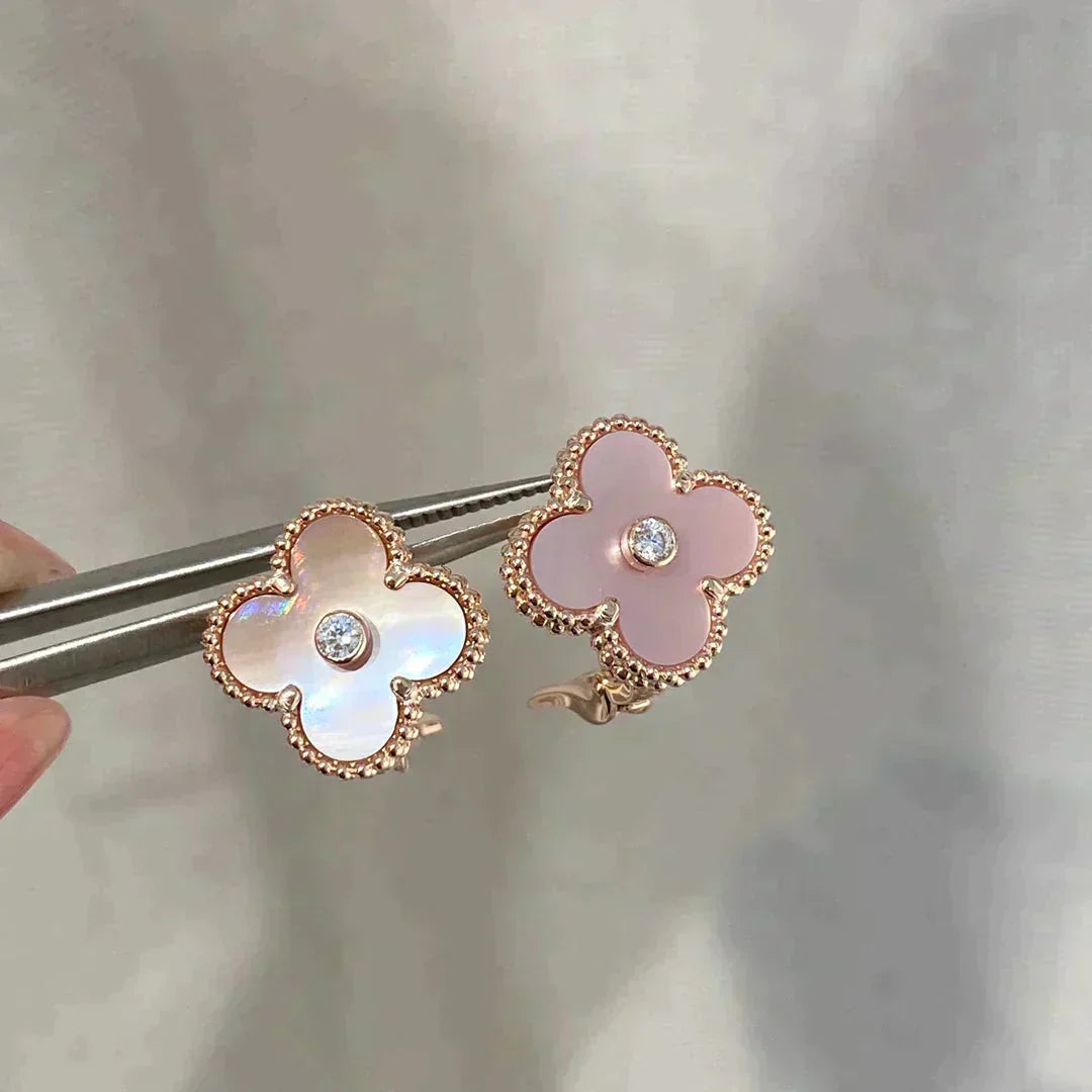 [Eterna Jewels]CLOVER MEDIUM 1 MOTIFS  PINK MOP DIAMOND EARRINGS