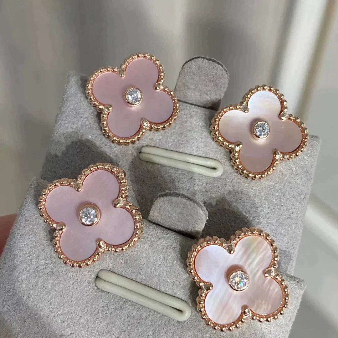 [Eterna Jewels]CLOVER MEDIUM 1 MOTIFS  PINK MOP DIAMOND EARRINGS