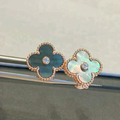 [Eterna Jewels]CLOVER MEDIUM 1 MOTIFS GRAY MOP  DIAMOND EARRINGS