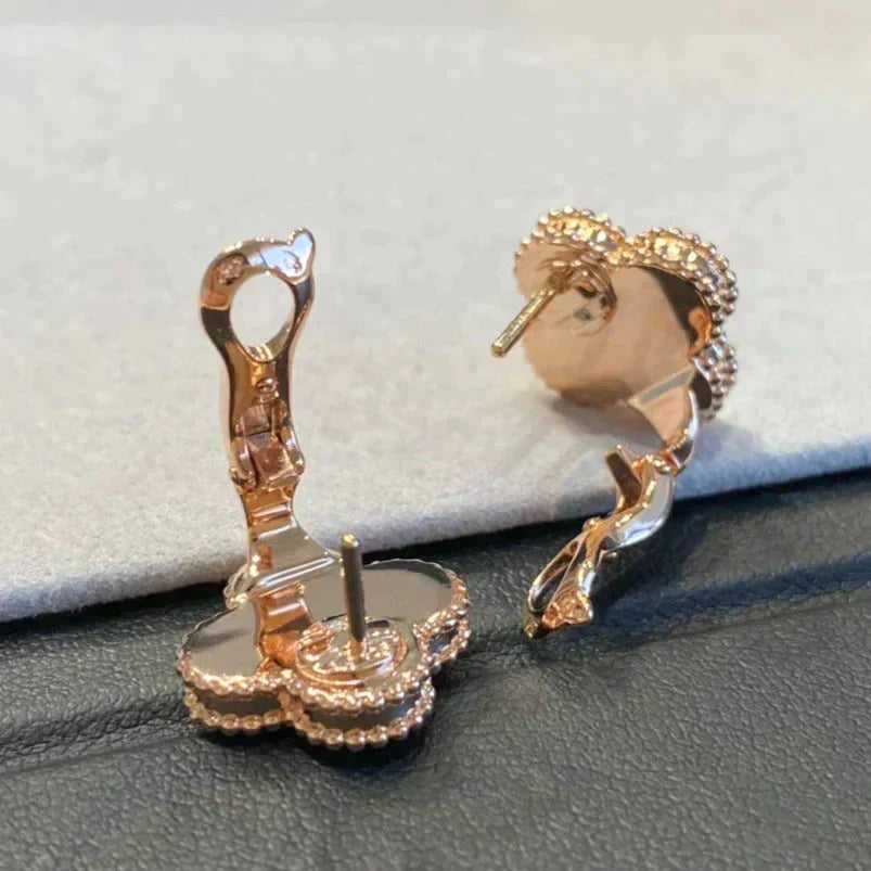[Eterna Jewels]CLOVER MEDIUM 1 MOTIFS GRAY MOP  DIAMOND EARRINGS