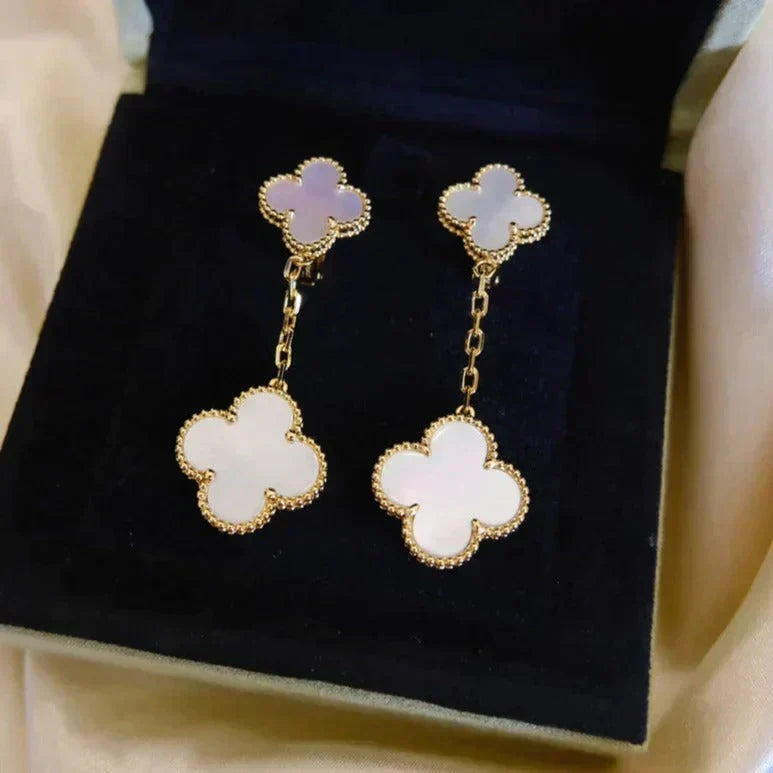 [Eterna Jewels]CLOVER 2 MOTIF WHITE MOP EARRINGS