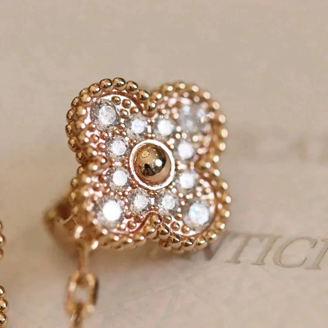 [Eterna Jewels]CLOVER MEDIUM 1 MOTIFS FUll DIAMOND EARRINGS
