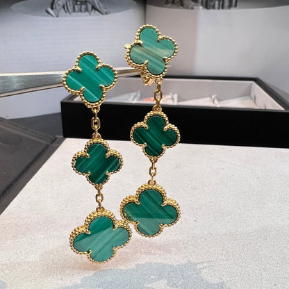 [Eterna Jewels]CLOVER MALACHITE 3 MOTIFS GOLD