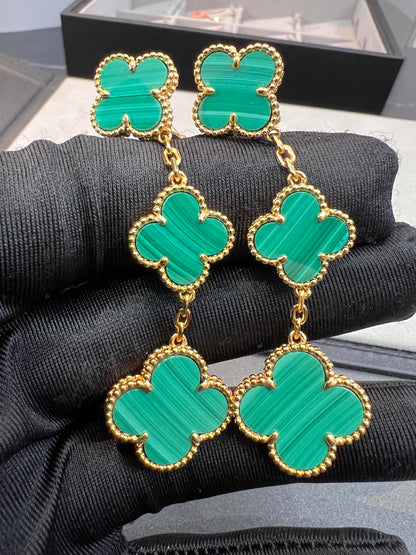 [Eterna Jewels]CLOVER MALACHITE 3 MOTIFS GOLD