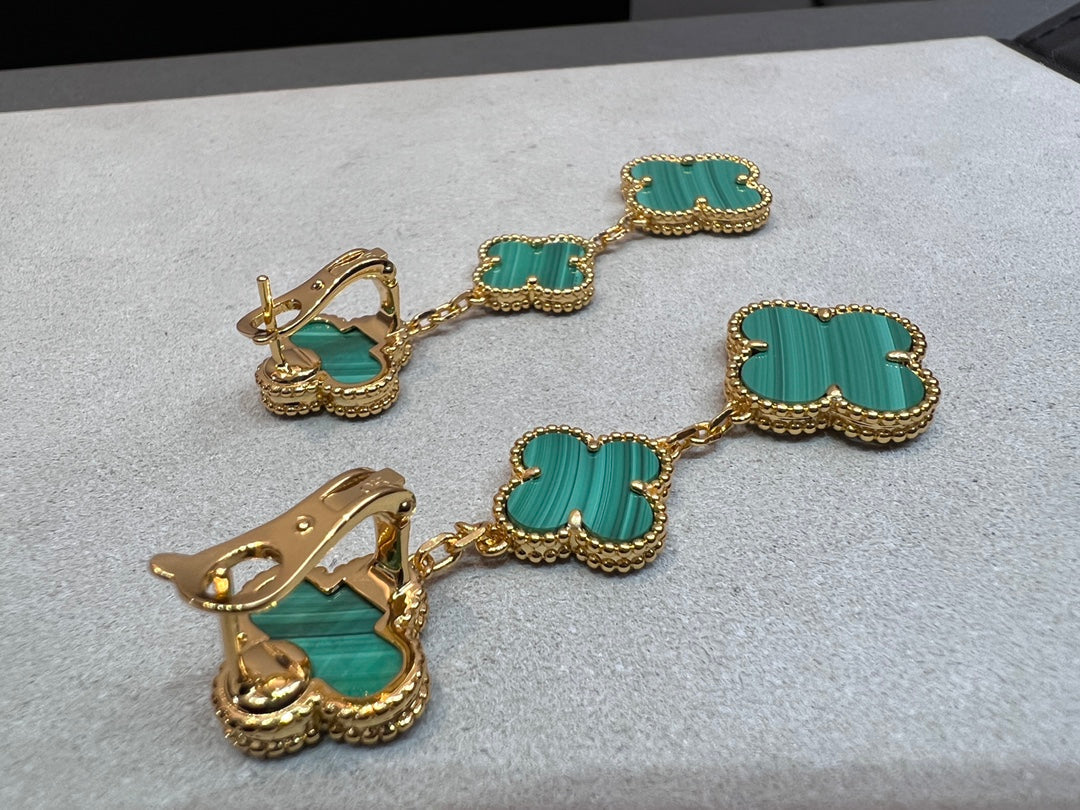 [Eterna Jewels]CLOVER MALACHITE 3 MOTIFS GOLD