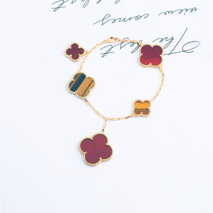 [Eterna Jewels]CLOVER BRACELET 5 MOTIFS CARNELIAN TIGER EYE