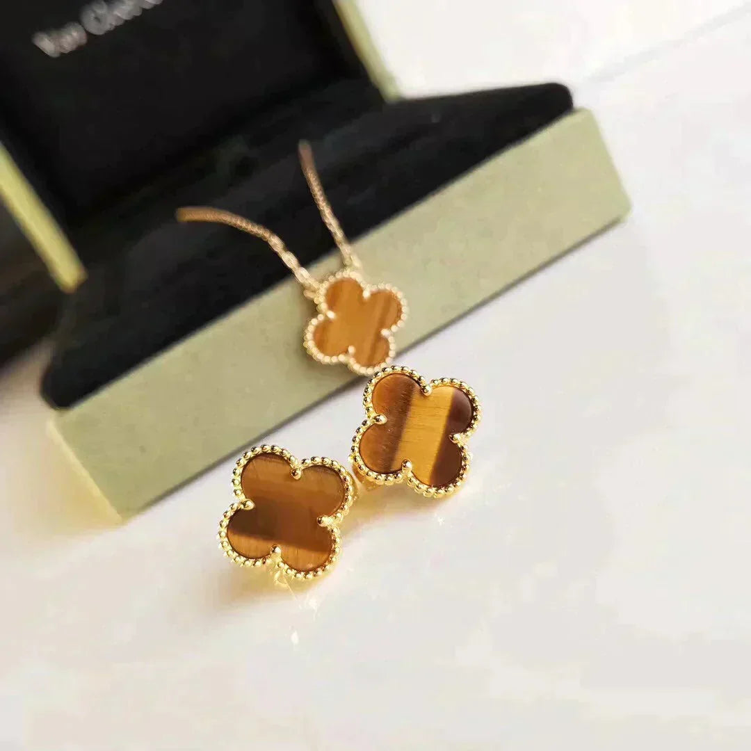 [Eterna Jewels]CLOVER MEDIUM 1 MOTIFS TIGER EYE EARRINGS