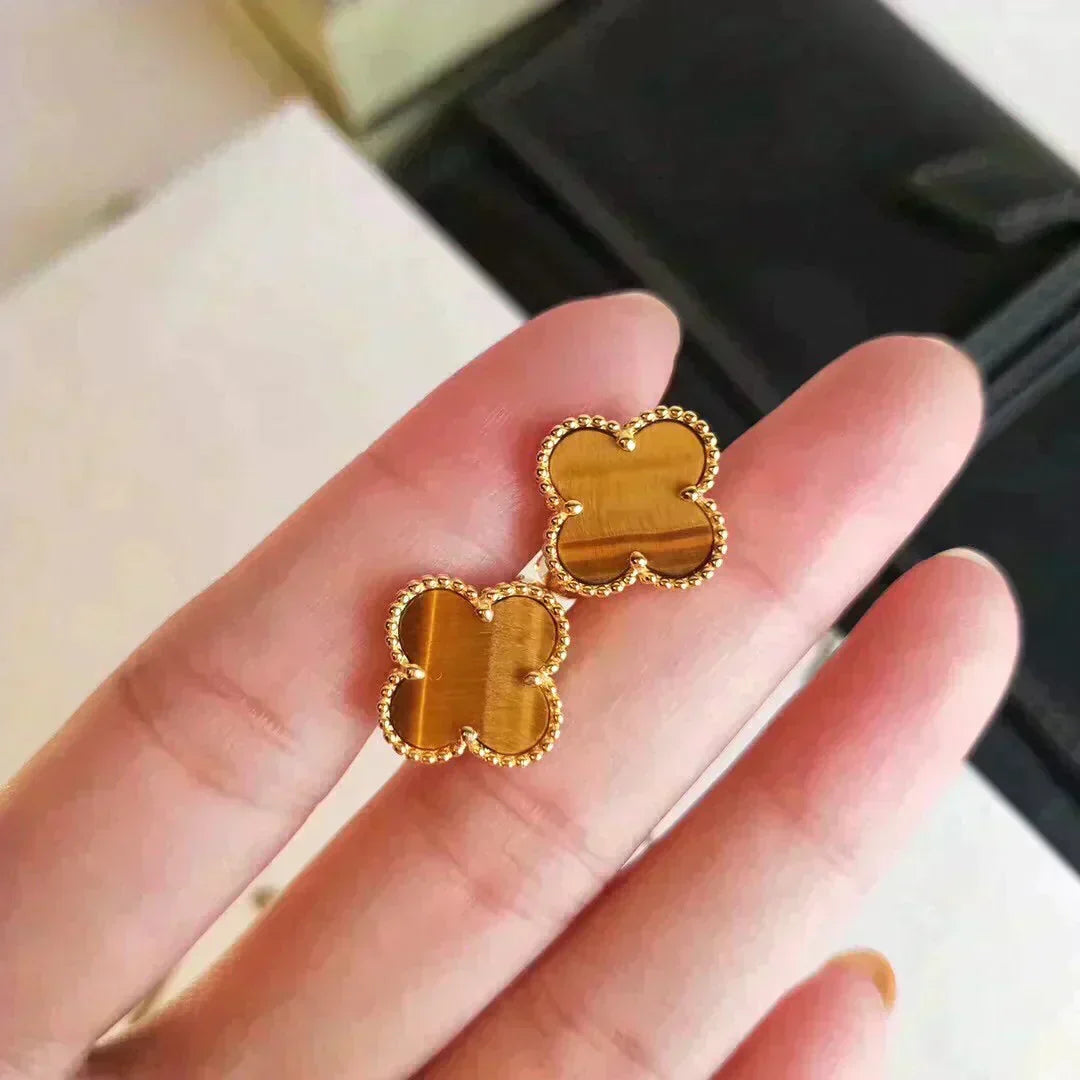 [Eterna Jewels]CLOVER MEDIUM 1 MOTIFS TIGER EYE EARRINGS