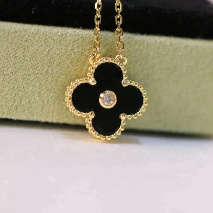 [Eterna Jewels]CLOVER 15MM DIAMOND ONYX NECKLACE