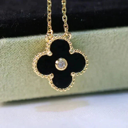 [Eterna Jewels]CLOVER 15MM DIAMOND ONYX NECKLACE