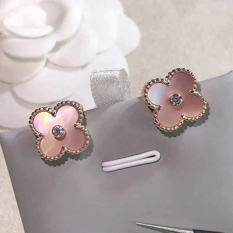 [Eterna Jewels]CLOVER MEDIUM 1 MOTIFS  PINK MOP DIAMOND EARRINGS