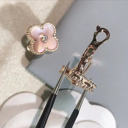 [Eterna Jewels]CLOVER MEDIUM 1 MOTIFS  PINK MOP DIAMOND EARRINGS
