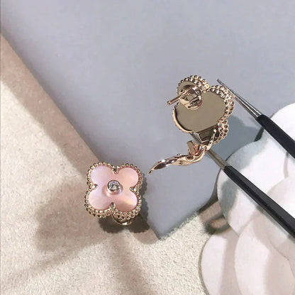 [Eterna Jewels]CLOVER MEDIUM 1 MOTIFS  PINK MOP DIAMOND EARRINGS
