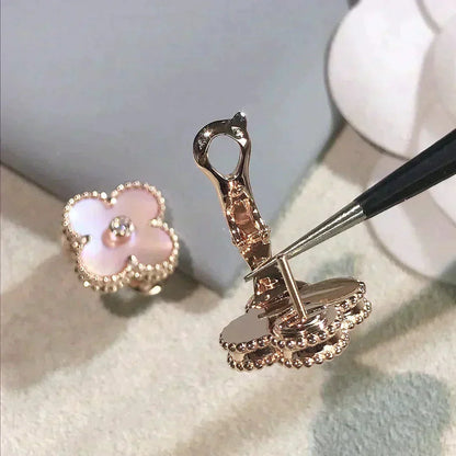 [Eterna Jewels]CLOVER MEDIUM 1 MOTIFS  PINK MOP DIAMOND EARRINGS