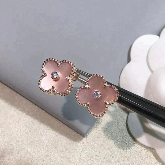 [Eterna Jewels]CLOVER MEDIUM 1 MOTIFS  PINK MOP DIAMOND EARRINGS