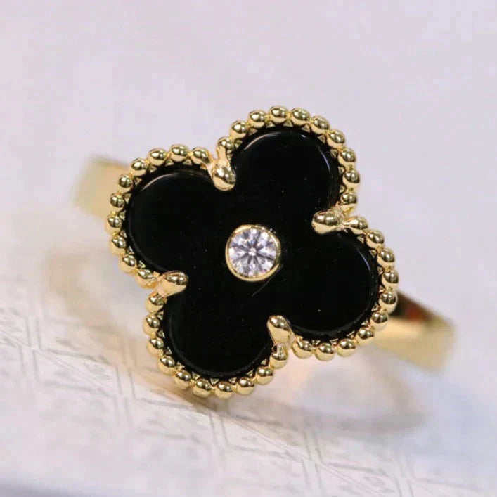 [Eterna Jewels]CLOVER ONYX RING GOLD DIAMOND