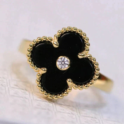[Eterna Jewels]CLOVER ONYX RING GOLD DIAMOND