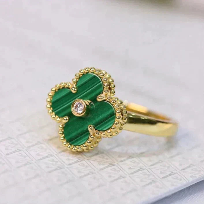 [Eterna Jewels]CLOVER MALACHITE RING GOLD DIAMOND