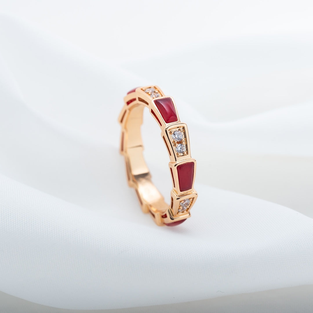 [Eterna Jewels]SERPENTI RING PINK GOLD CARNELIAN DIAMOND 3MM