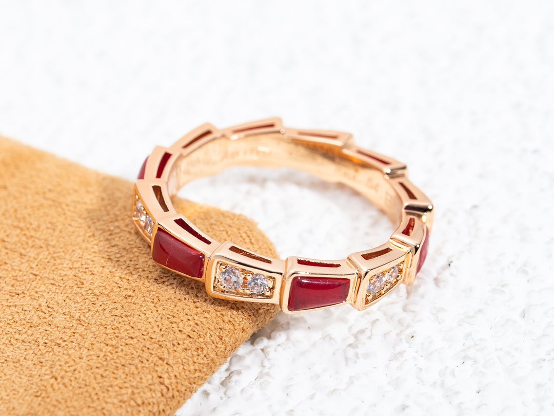 [Eterna Jewels]SERPENTI RING PINK GOLD CARNELIAN DIAMOND 3MM
