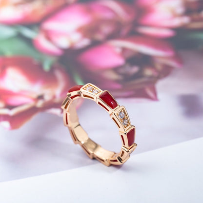 [Eterna Jewels]SERPENTI RING PINK GOLD CARNELIAN DIAMOND 3MM