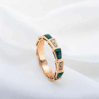 [Eterna Jewels]SERPENTI RING PINK GOLD MALACHITE DIAMOND 3MM
