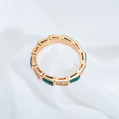 [Eterna Jewels]SERPENTI RING PINK GOLD MALACHITE DIAMOND 3MM