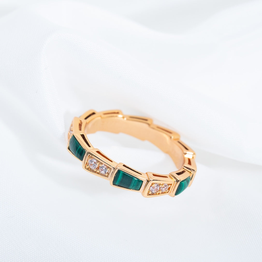 [Eterna Jewels]SERPENTI RING PINK GOLD MALACHITE DIAMOND 3MM