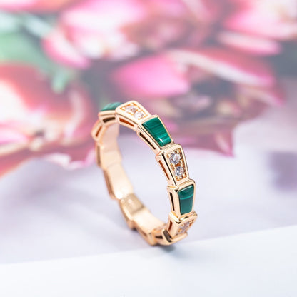 [Eterna Jewels]SERPENTI RING PINK GOLD MALACHITE DIAMOND 3MM