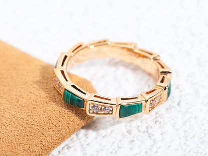 [Eterna Jewels]SERPENTI RING PINK GOLD MALACHITE DIAMOND 3MM