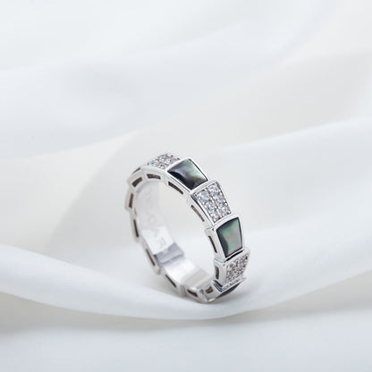 [Eterna Jewels]SERPENTI RING SILVER DIAMOND BLACK MOP 4MM