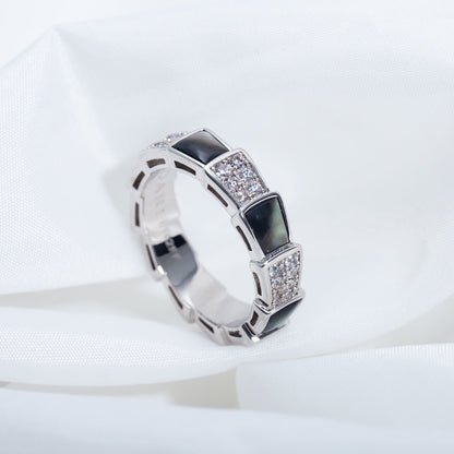 [Eterna Jewels]SERPENTI RING SILVER DIAMOND BLACK MOP 4MM