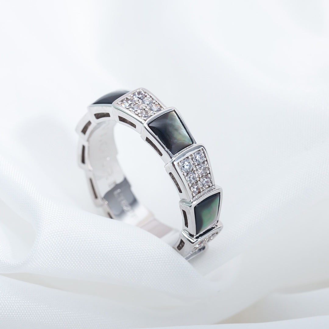 [Eterna Jewels]SERPENTI RING SILVER DIAMOND BLACK MOP 4MM