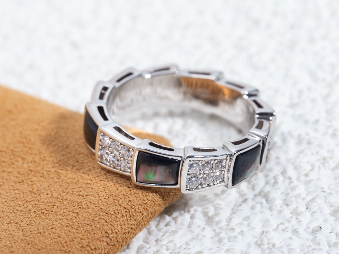 [Eterna Jewels]SERPENTI RING SILVER DIAMOND BLACK MOP 4MM
