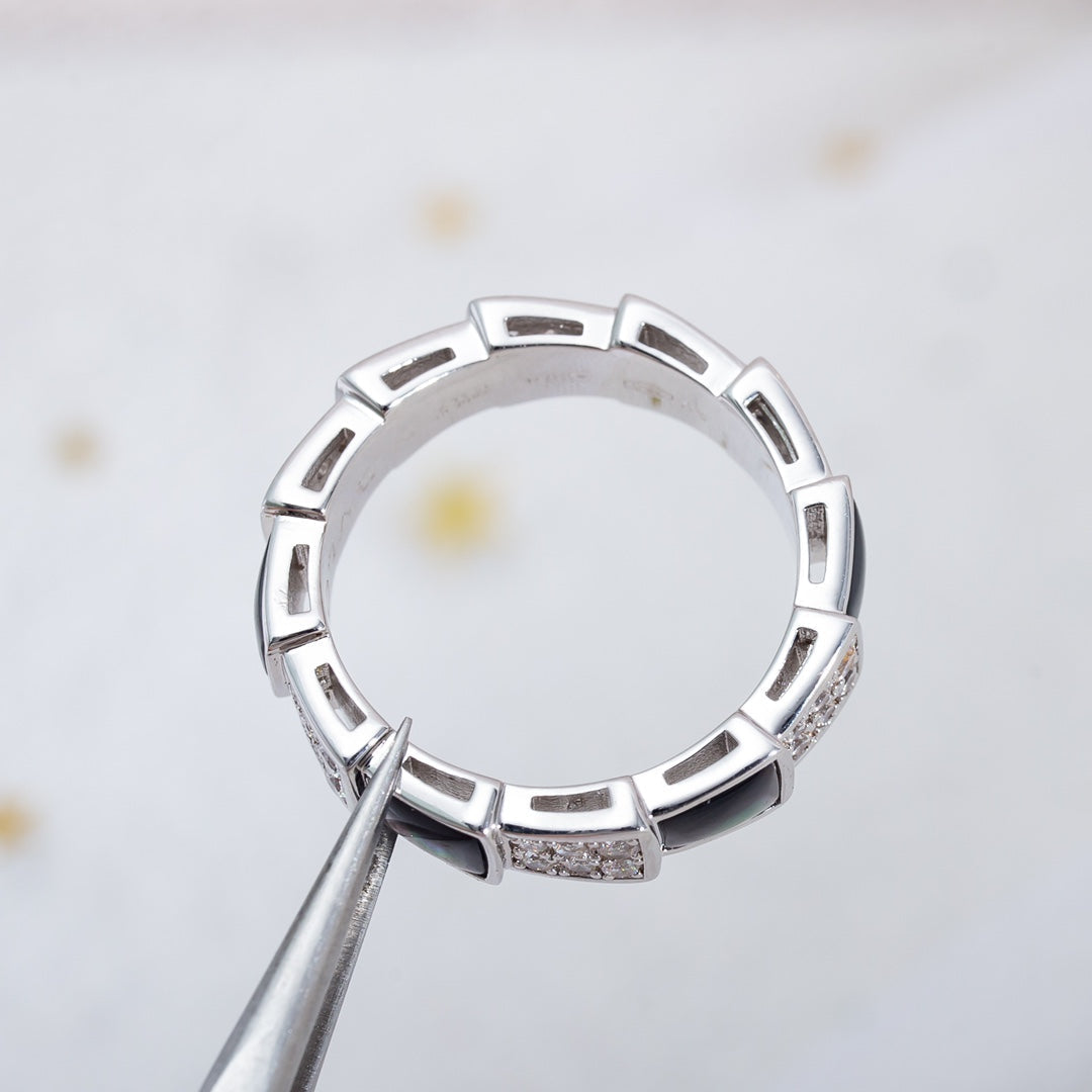 [Eterna Jewels]SERPENTI RING SILVER DIAMOND BLACK MOP 4MM