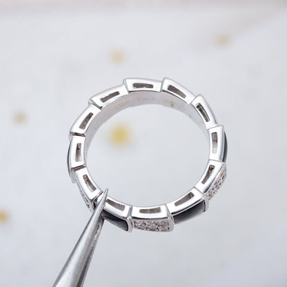 [Eterna Jewels]SERPENTI RING SILVER DIAMOND BLACK MOP 4MM