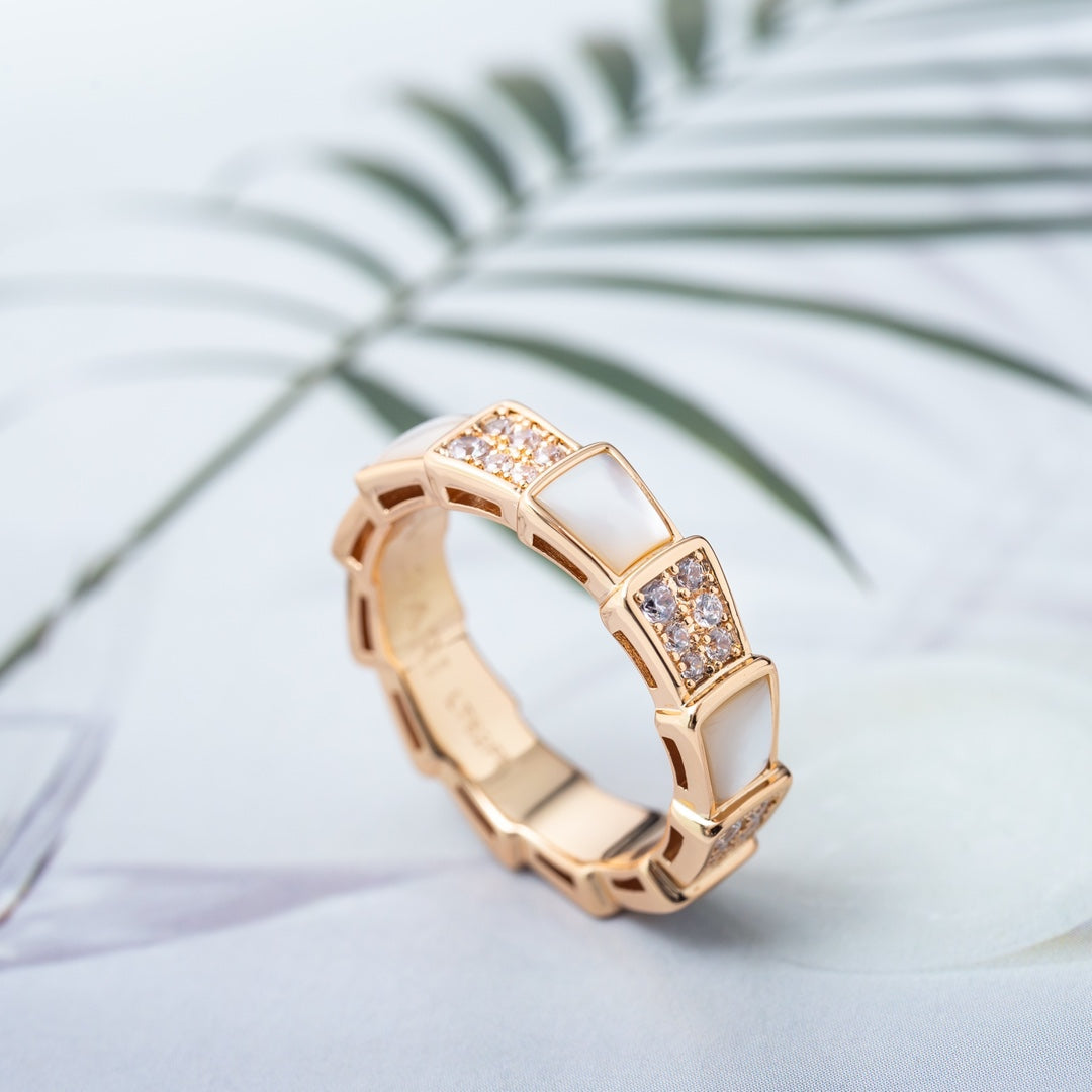 [Eterna Jewels]SERPENTI RING PINK GOLD MOP DIAMOND PAVED 4MM