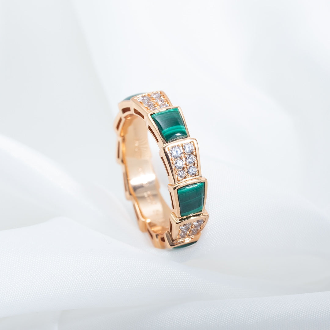 [Eterna Jewels]SERPENTI RING PINK GOLD MALACHITE DIAMOND PAVED 4MM
